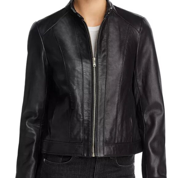 Cole Haan Jackets & Blazers - Cole Haan Zip-Front Lamb Leather Racer Jacket S Black